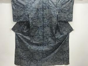 流水に家屋風景模様織出し本場泥大島紬着物